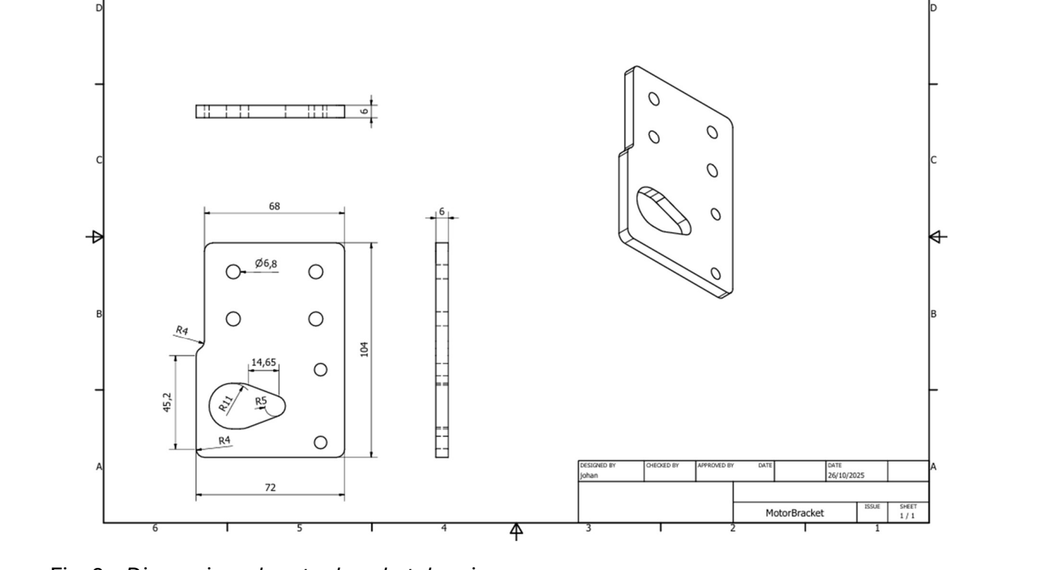 Dimensioned drawing of the motor bracket for the garbage collection robot