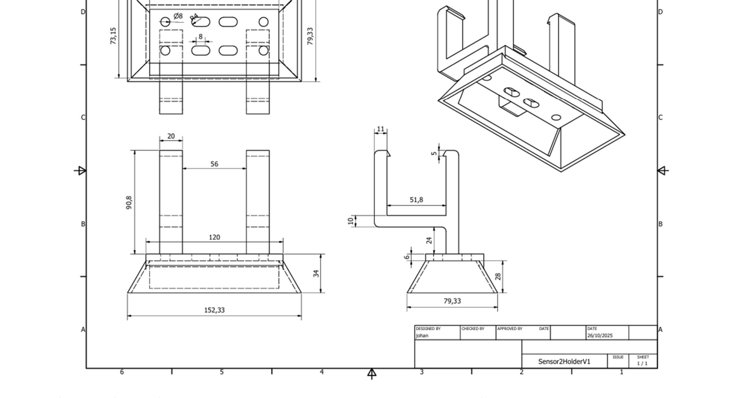 Dimensioned drawing of the sensor holder for the garbage collection robot