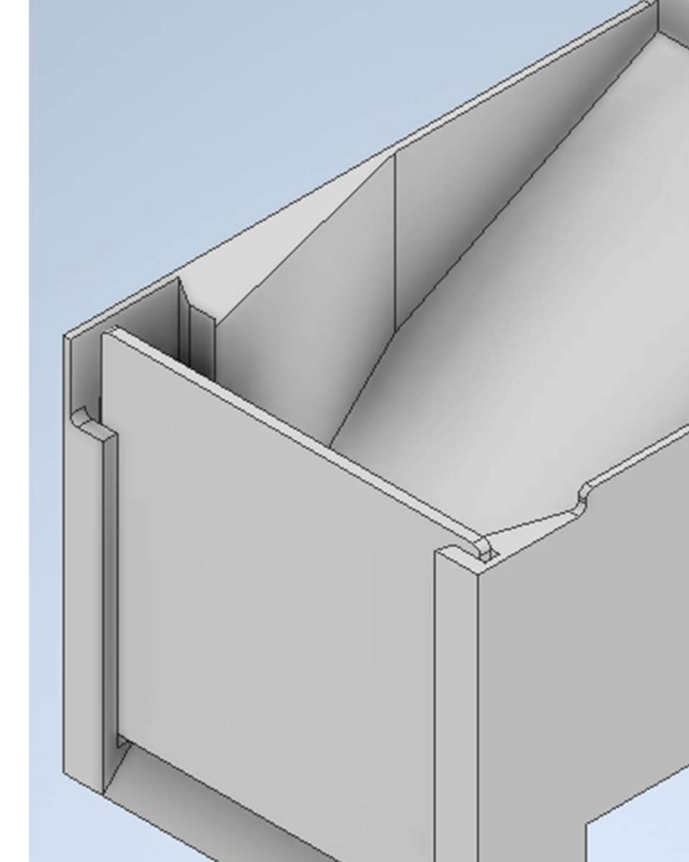 CAD render of the storage container and sliding trapdoor deposit mechanism
