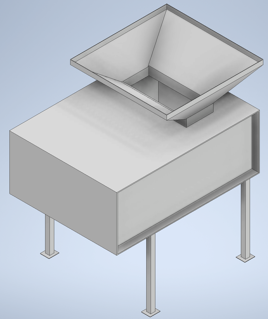 Autodesk Inventor CAD render of the proposed colour sorter machine and hopper model