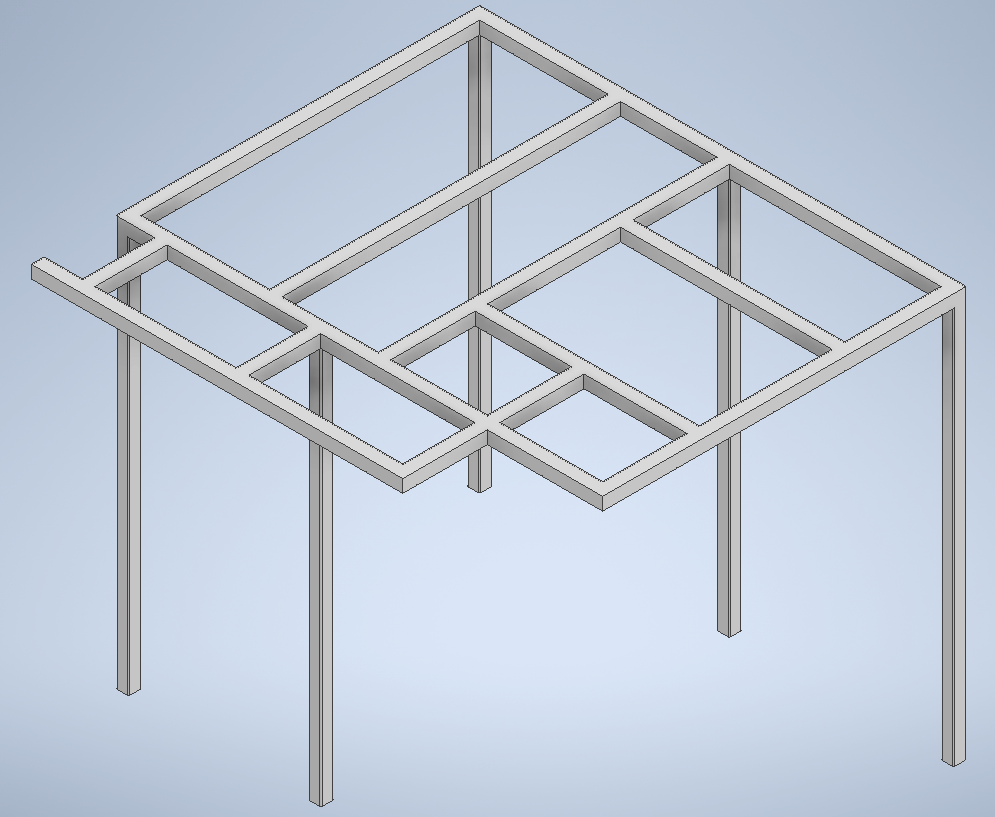 Autodesk Inventor CAD render of the support structure used for the colour sorter integration project