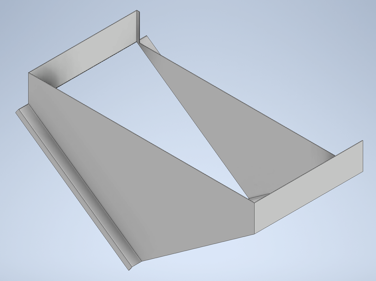 Autodesk Inventor CAD render of a hopper designed for the colour sorter conveyor interface