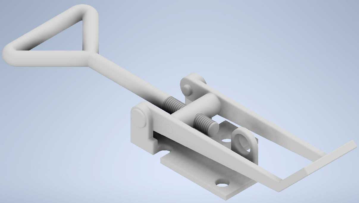 Autodesk Inventor CAD render of a latch mechanism designed during Johan van Tonder's Marquis Macadamias work experience