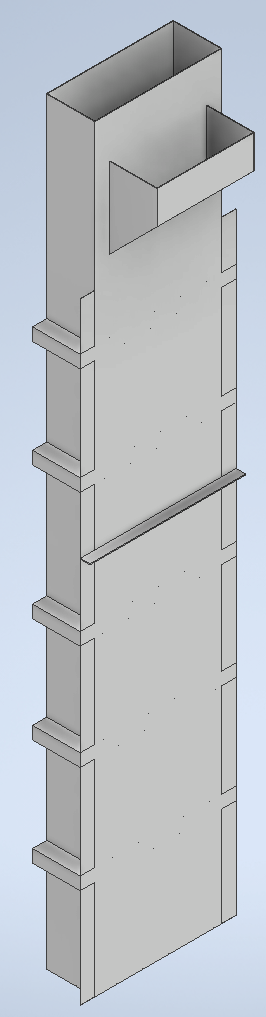 Autodesk Inventor CAD render of a replacement chute designed for a damaged chute in a separate plant location