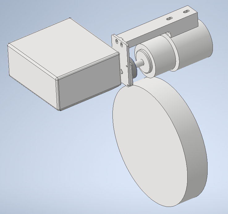 CAD overview of the Spintron encoder mounting concept aligned to the shaft rotational axis with surrounding objects simplified for context
